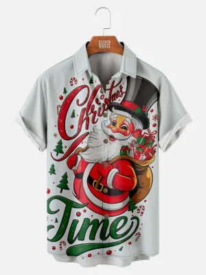 Men's Christmas Time Santa with a Top Hat Short Sleeve Shirt