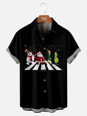 Men's Funny Beatles Reference Christmas Edition with Santa Grinch Snowman Elf Short Sleeve Shirt