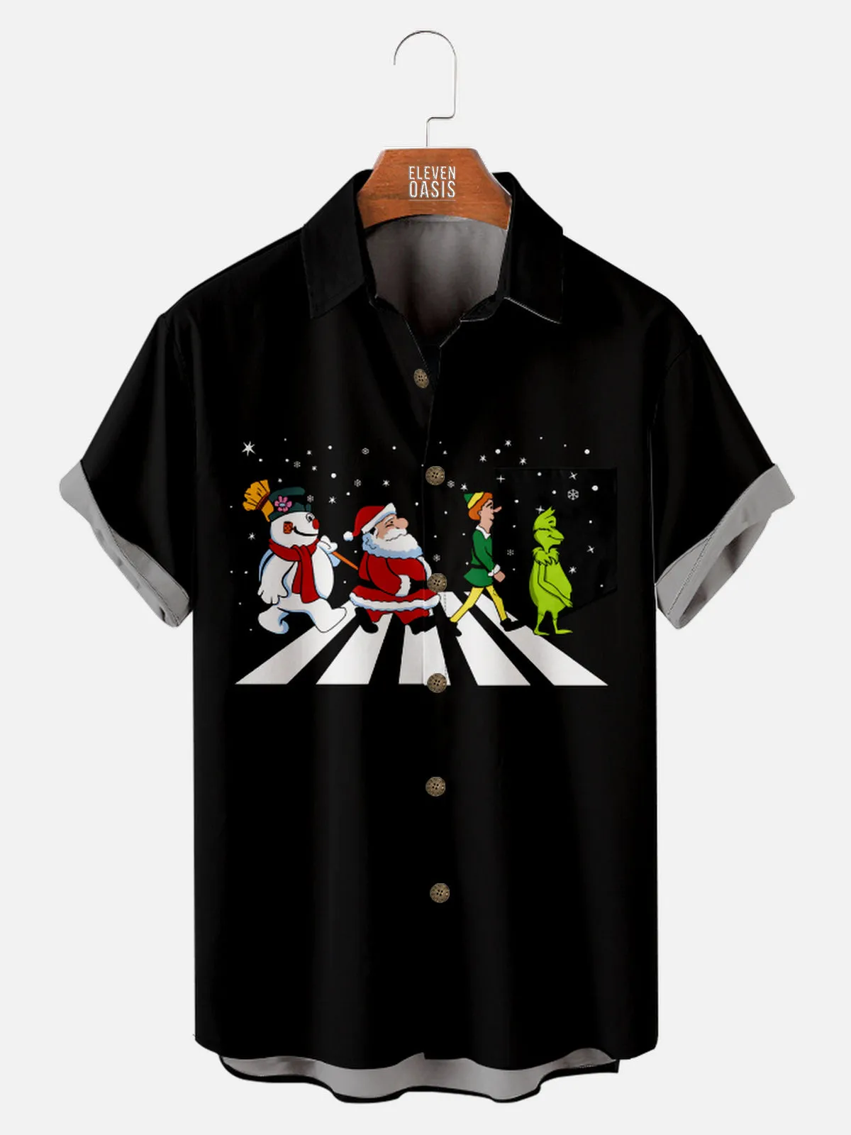 Men's Funny Beatles Reference Christmas Edition with Santa Grinch Snowman Elf Short Sleeve Shirt