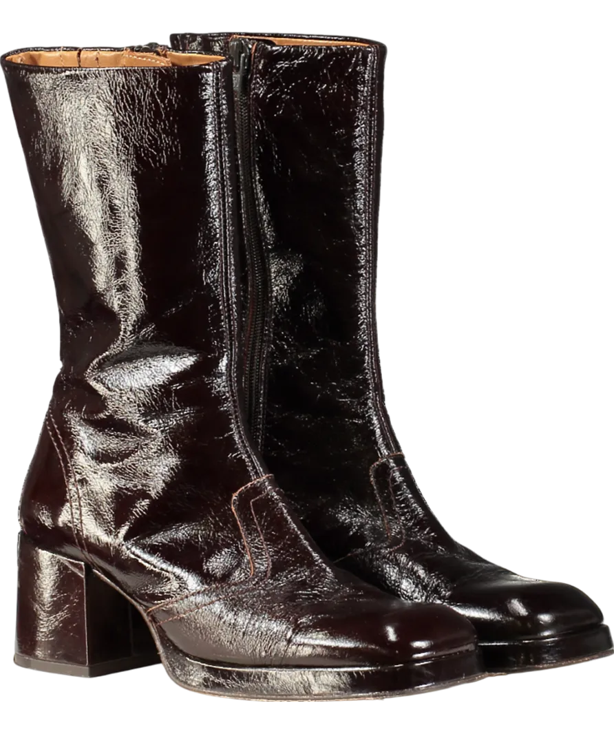 MIISTA Brown Cass Patent Mid-calf Boots UK 2 EU 35 
