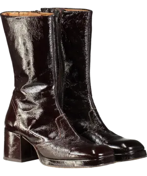 MIISTA Brown Cass Patent Mid-calf Boots UK 2 EU 35 