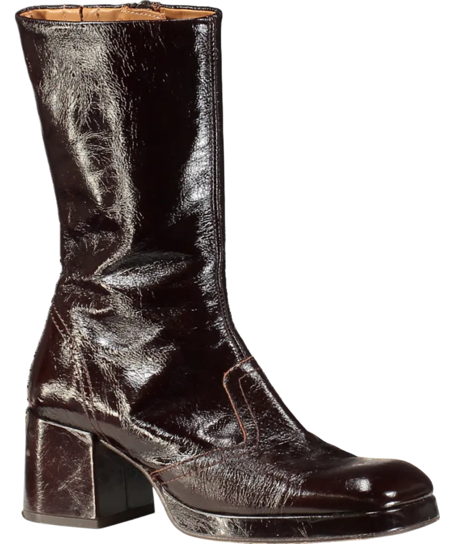 MIISTA Brown Cass Patent Mid-calf Boots UK 2 EU 35 