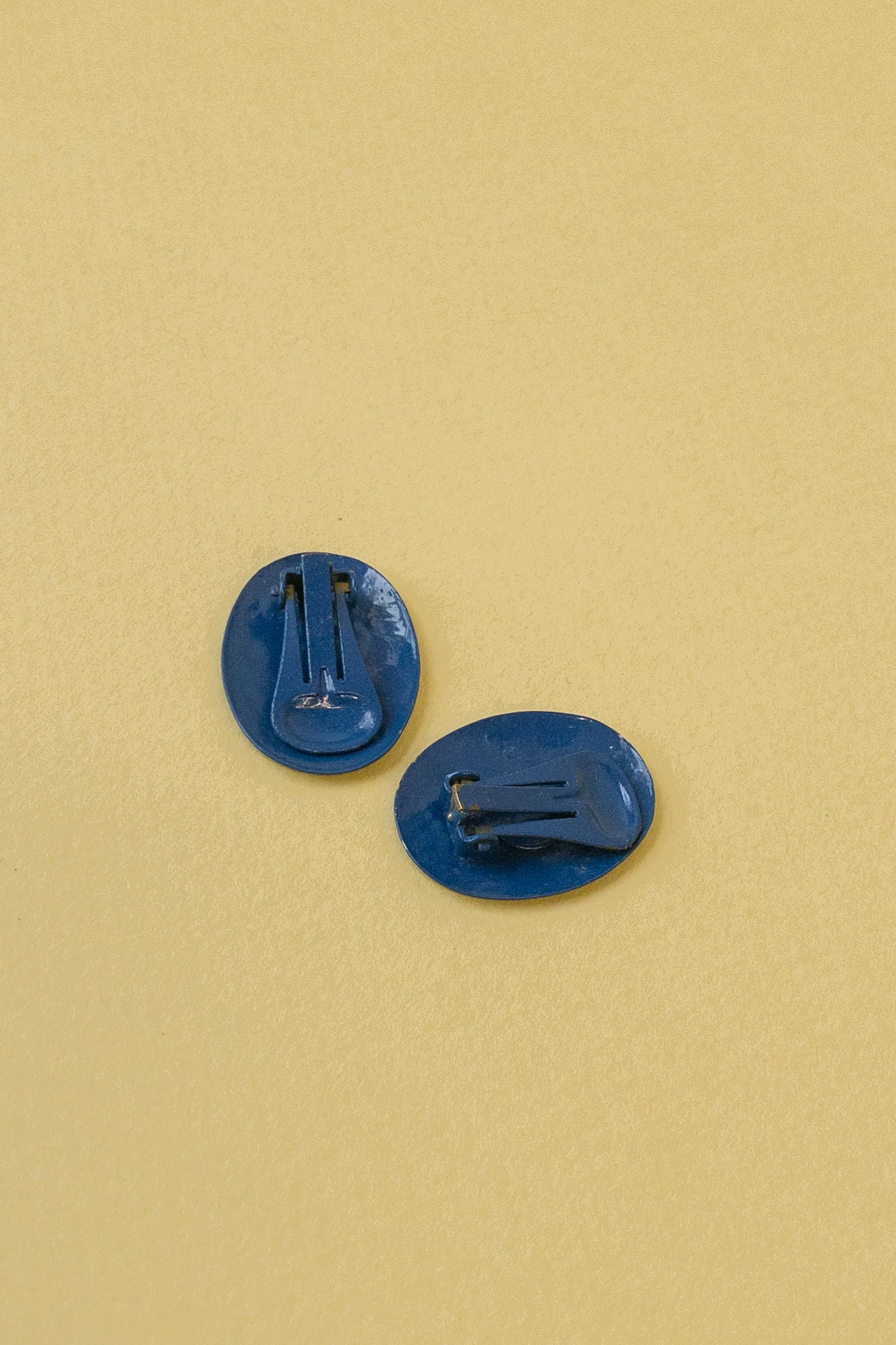 Oval Hammered Blue Enamel Clip On Earrings