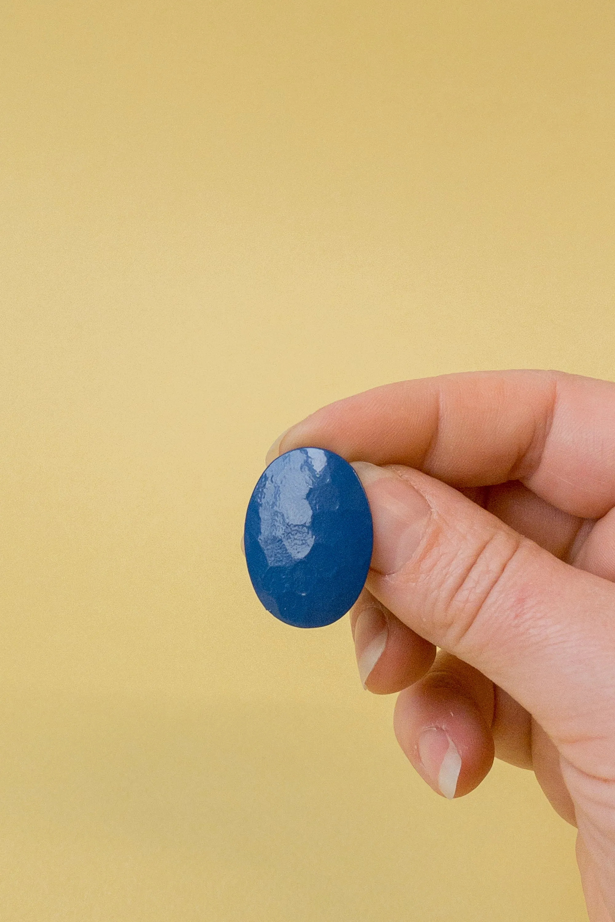 Oval Hammered Blue Enamel Clip On Earrings