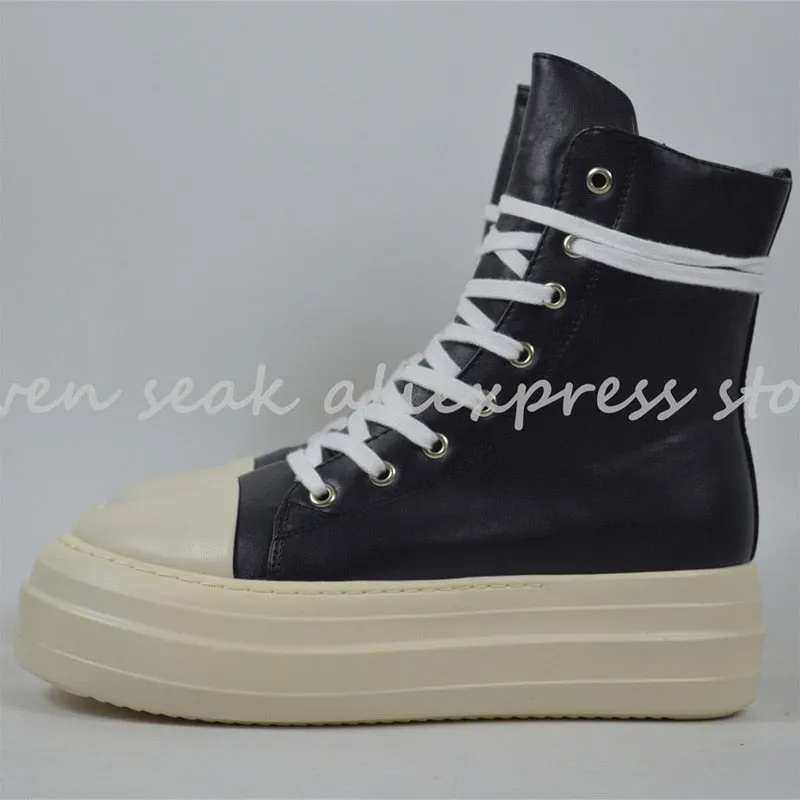Owen Seak Women Canvas Shoes Luxury Trainers Platform Boots Lace Up Sneakers Casual Height Increasing Zip High-TOP Black PU Shoe