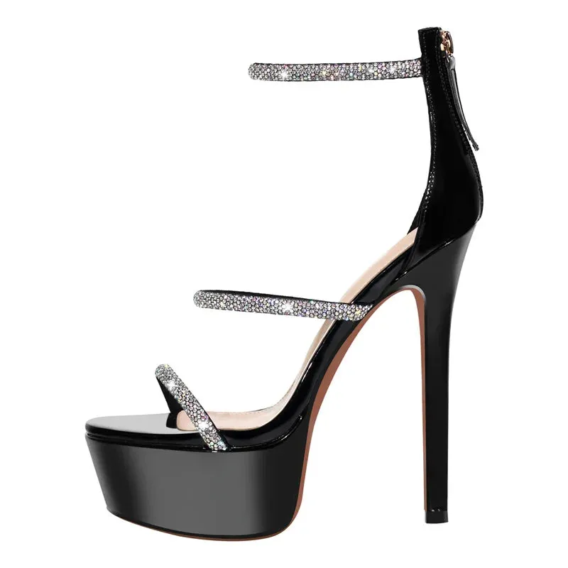 Platform Rhinestones Open Toe Thin High Heel Sandals