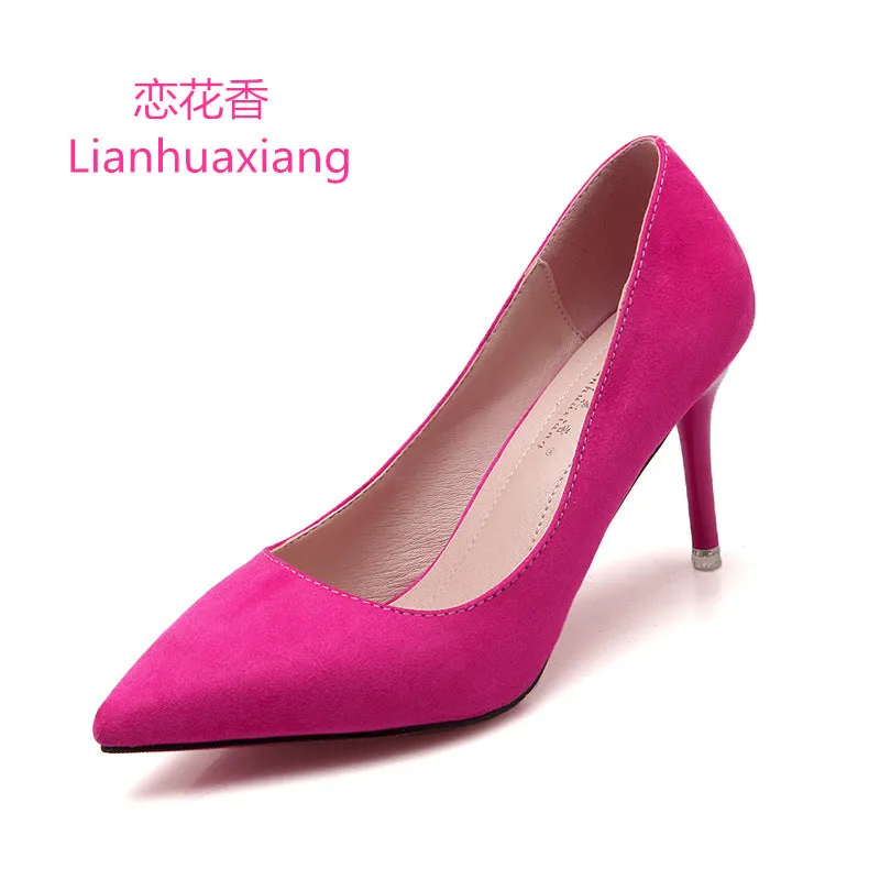 Stiletto Heel Suede Pure Color Pointed Toe High Heels Party Shoes
