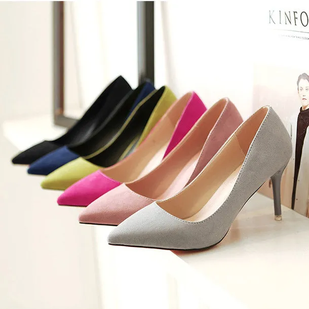 Stiletto Heel Suede Pure Color Pointed Toe High Heels Party Shoes