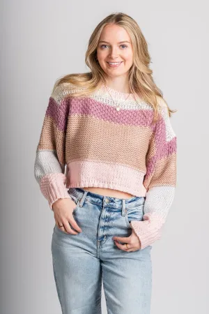 Striped crop sweater pink multi