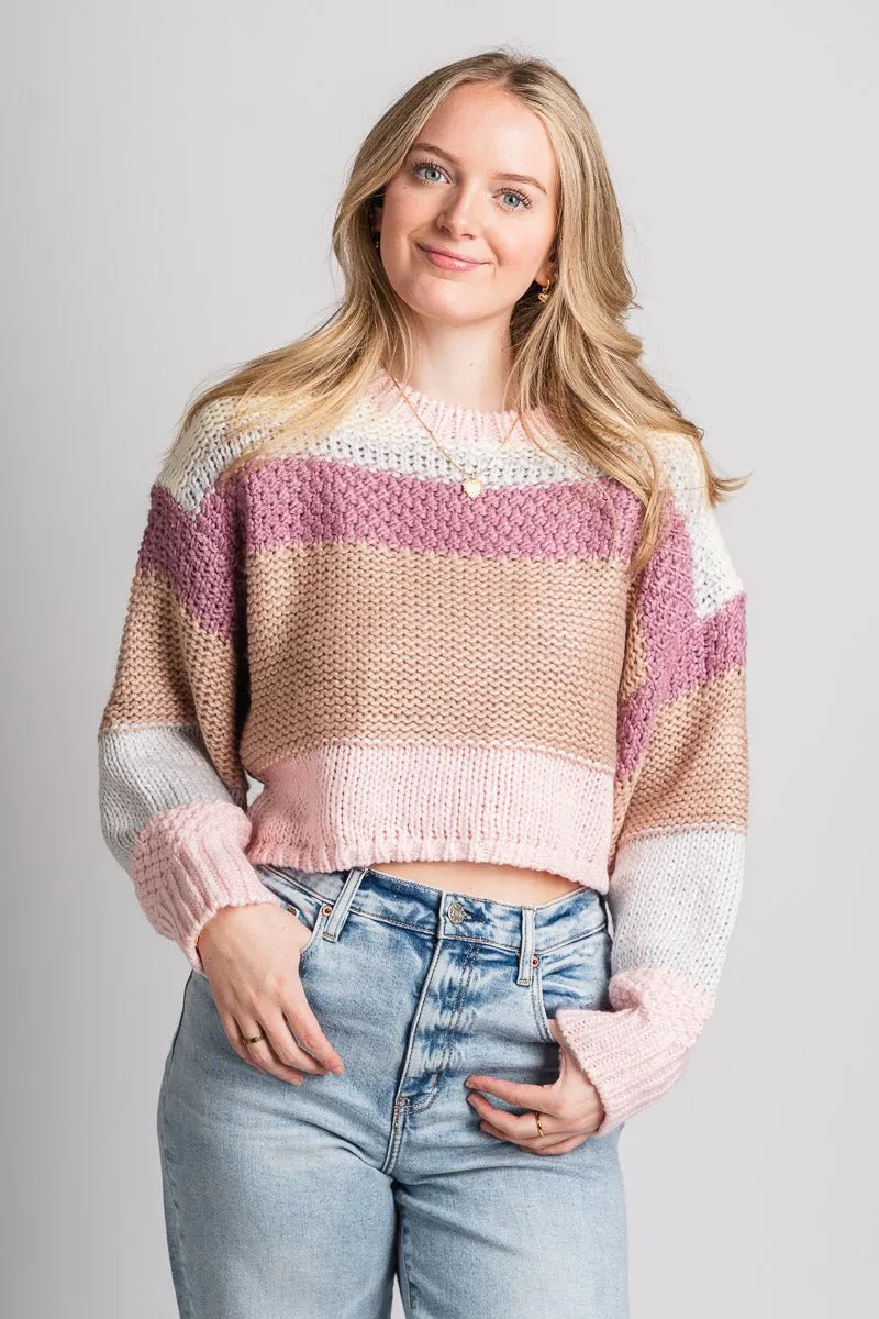 Striped crop sweater pink multi