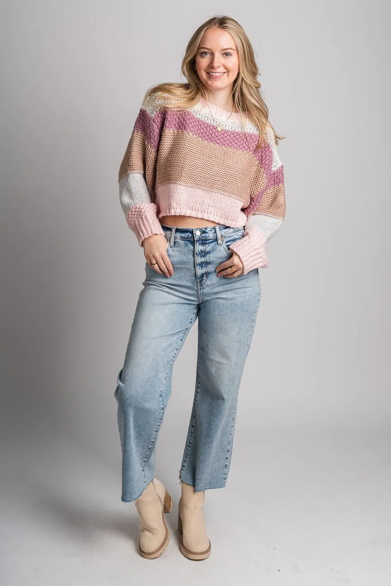 Striped crop sweater pink multi