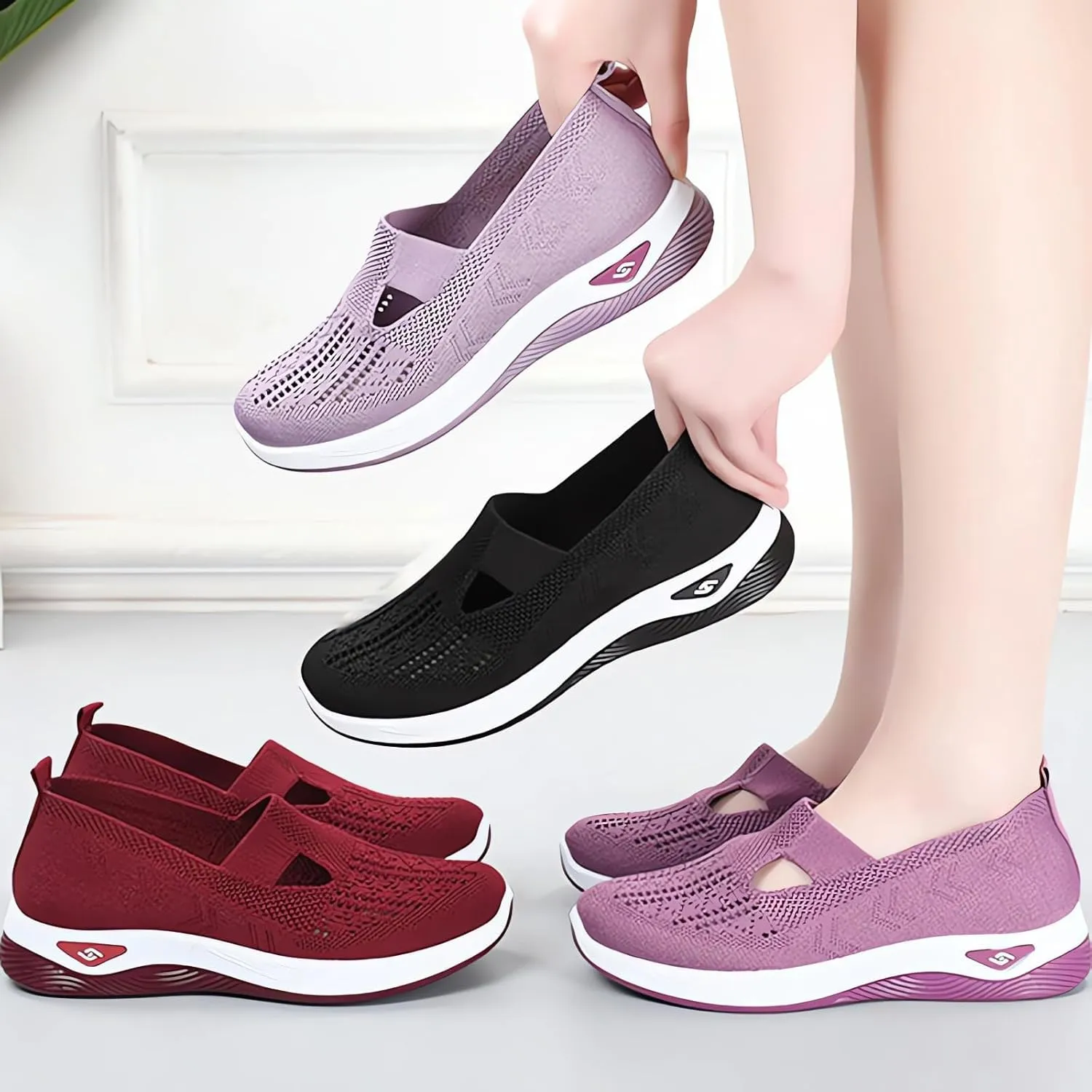 Women's Athletic Walking Shoes Arch Support Non Slip Work Shoes Slip On Casual Mesh-Comfortable Tennis Workout Sneakers Orthopedic Breathable Soft Shoes Athletic Fashion Sneakers