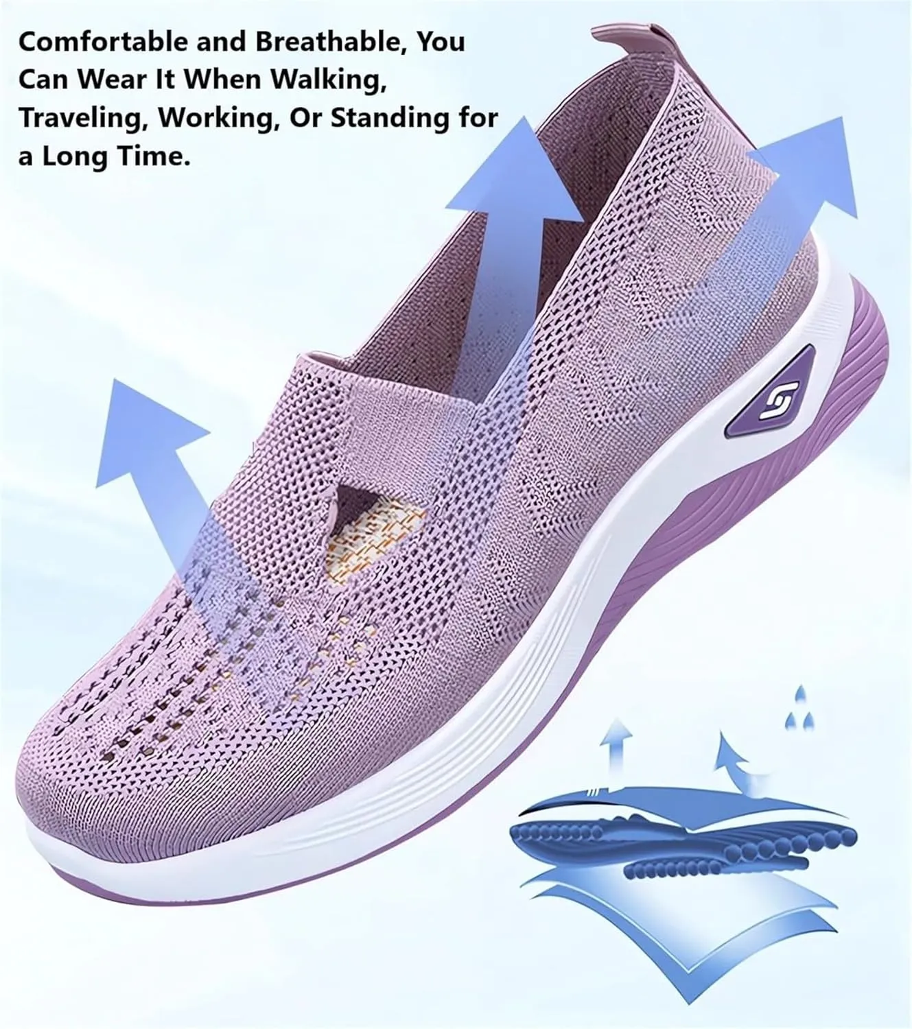 Women's Athletic Walking Shoes Arch Support Non Slip Work Shoes Slip On Casual Mesh-Comfortable Tennis Workout Sneakers Orthopedic Breathable Soft Shoes Athletic Fashion Sneakers