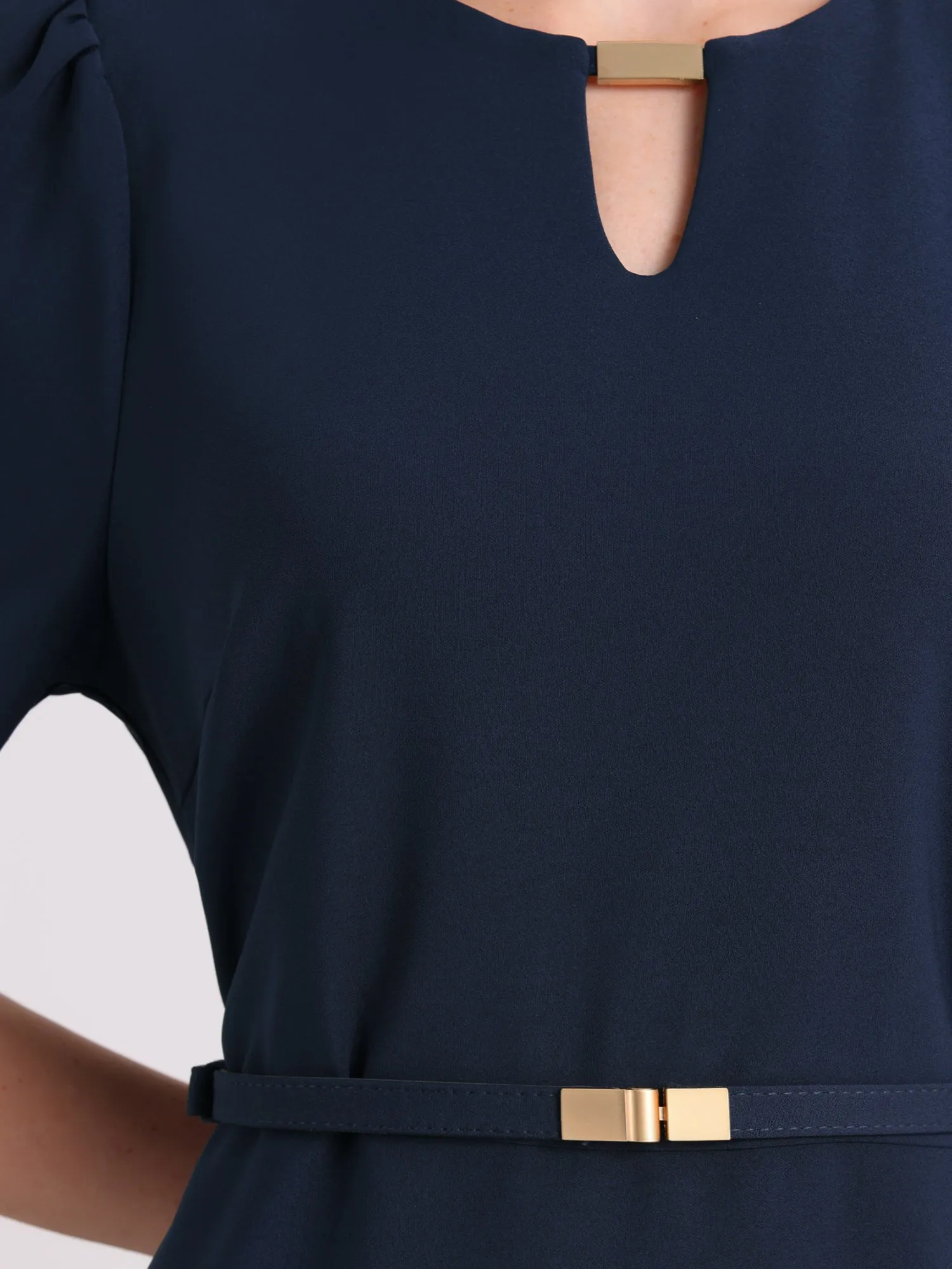 Women's Elegant A-Line Dress Choker V Neck Belted Wear to Work Fit and Flare Dresses