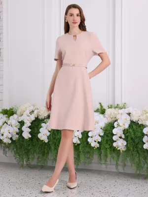 Women's Elegant A-Line Dress Choker V Neck Belted Wear to Work Fit and Flare Dresses