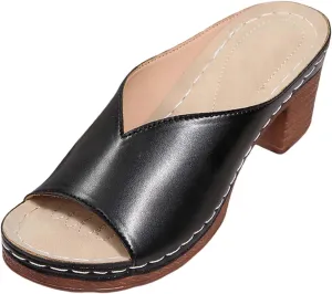 Women's Summer Square High Heel Open Toe Slip On Sandals Breathable Comfortable Casual Yoga Walking Shoes